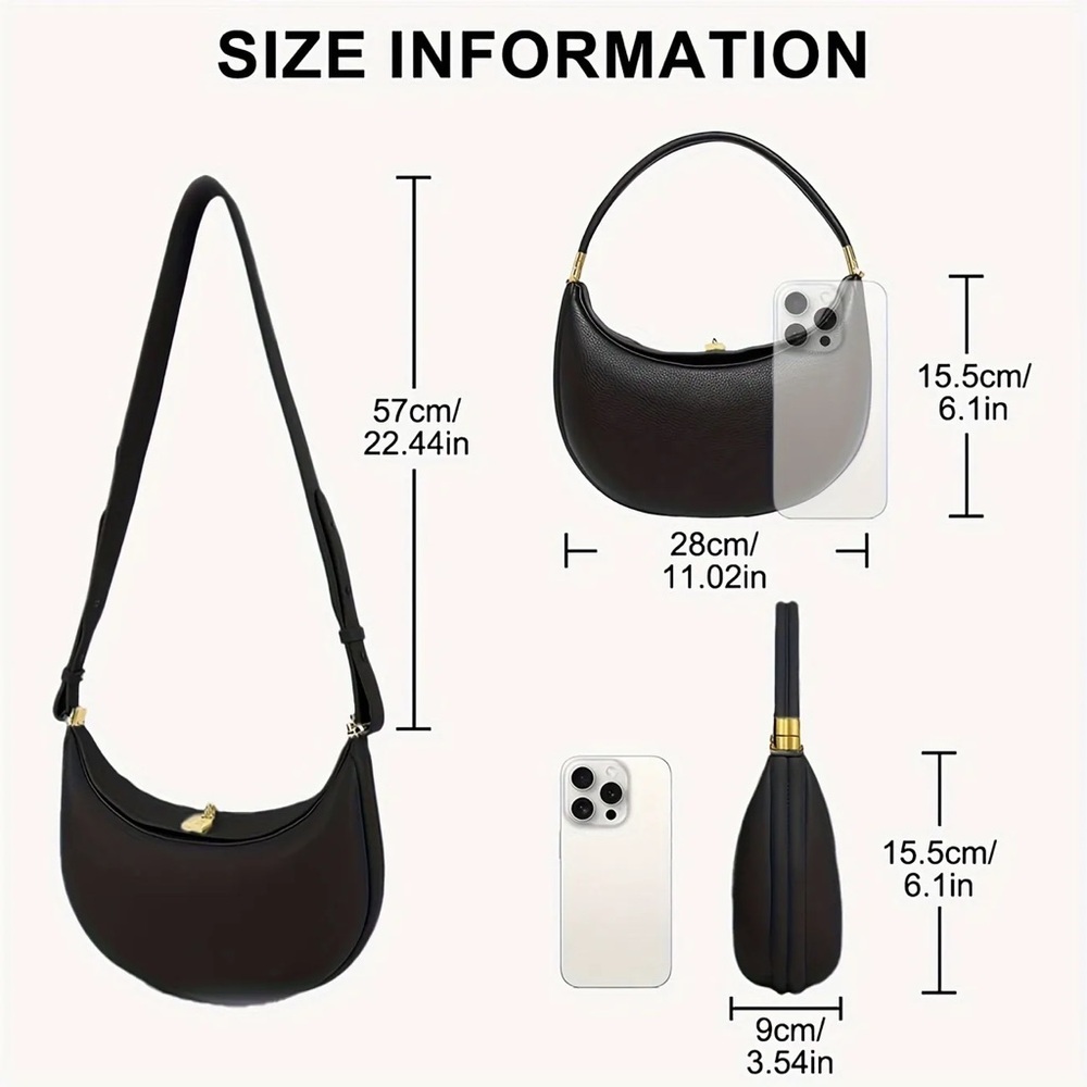 Black Leather Bag Hobo Purse Handbag Crescent bag 4 in 1 style Trendy Fashion - Picture 10 of 10